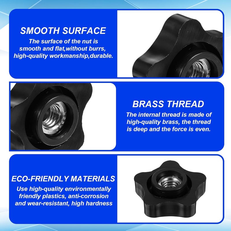 guduling 12pcs Star Knob 3/8-16, 6-Star 3/8"-16 Female Thread Knob,Black 3/8-16 Star Knob for T Track Bolts Jigs Knobs Sawing Machine, Drilling Machine, Lathe (ID 0.375"/9.5mm) - Image 4